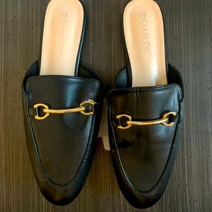 Size 11 Black Pleather Mules with Gold Bit